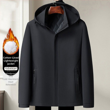 Παλτό με επένδυση από βαμβάκι για άνδρες, με κουκούλα, μεσαίου μήκους, Κορεατικό στυλ (Στυλ: Κορεατικό στυλ; Γέμισμα: Βαμβάκι; Πάχος: Παχύ; Κουκούλα: Ναι; Κούμπωμα: Μονή σειρά κουμπιών)