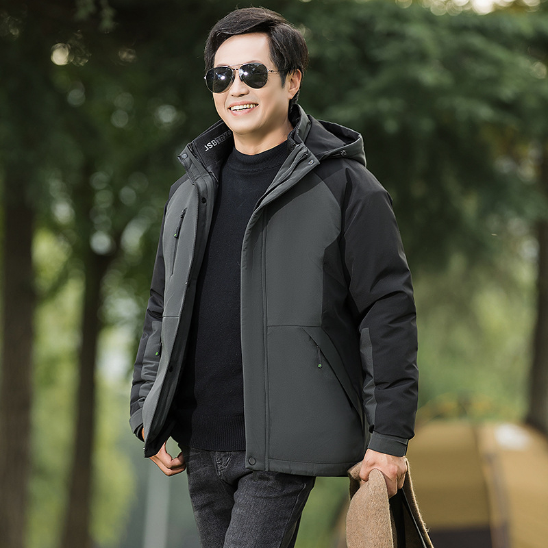 Ανδρικό παλτό με γέμισμα βαμβακιού, κουκούλα, χαλαρή γραμμή, μονόσφυρη κλείσι, corduroy ύφασμα, εξωτερικό μαλλί, επένδυση από λινό (Γέμισμα: βαμβάκι; Κύρια ύφανση: μαλλί; Επένδυση: λινό; Corduroy)