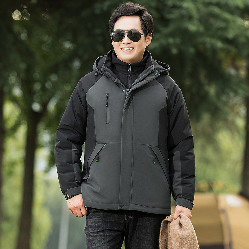 Ανδρικό παλτό με γέμισμα βαμβακιού, κουκούλα, χαλαρή γραμμή, μονόσφυρη κλείσι, corduroy ύφασμα, εξωτερικό μαλλί, επένδυση από λινό (Γέμισμα: βαμβάκι; Κύρια ύφανση: μαλλί; Επένδυση: λινό; Corduroy)