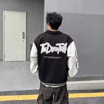 Τζάκετ μπέιζμπολ με βαριά κέντημα και πάνελ σχέδιο, χωρίς κουκούλα, παχύ ύφασμα Lycra και Vinylon, για ενήλικες άνδρες.