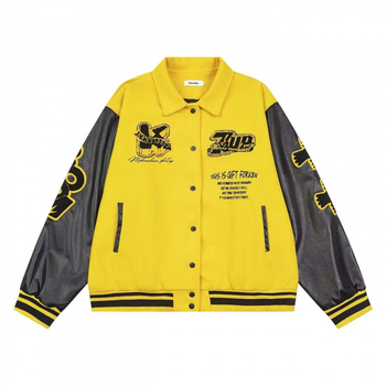 Τζάκετ μπέιζμπολ με βαριά κέντημα και πάνελ σχέδιο, χωρίς κουκούλα, παχύ ύφασμα Lycra και Vinylon, για ενήλικες άνδρες.