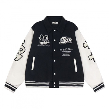 Τζάκετ μπέιζμπολ με βαριά κέντημα και πάνελ σχέδιο, χωρίς κουκούλα, παχύ ύφασμα Lycra και Vinylon, για ενήλικες άνδρες.