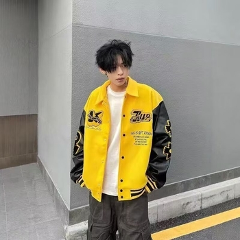 Τζάκετ μπέιζμπολ με βαριά κέντημα και πάνελ σχέδιο, χωρίς κουκούλα, παχύ ύφασμα Lycra και Vinylon, για ενήλικες άνδρες.