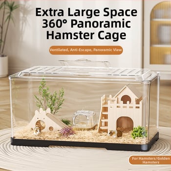 Κλουβί χαμστερ — ορθογώνιο πλαστικό κλουβί, εξαερίζεται, φορητό, εύκολο στον καθαρισμό.