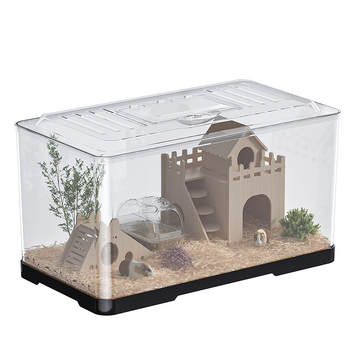 Κλουβί χαμστερ — ορθογώνιο πλαστικό κλουβί, εξαερίζεται, φορητό, εύκολο στον καθαρισμό.