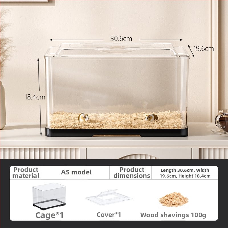 Κλουβί χαμστερ — ορθογώνιο πλαστικό κλουβί, εξαερίζεται, φορητό, εύκολο στον καθαρισμό.