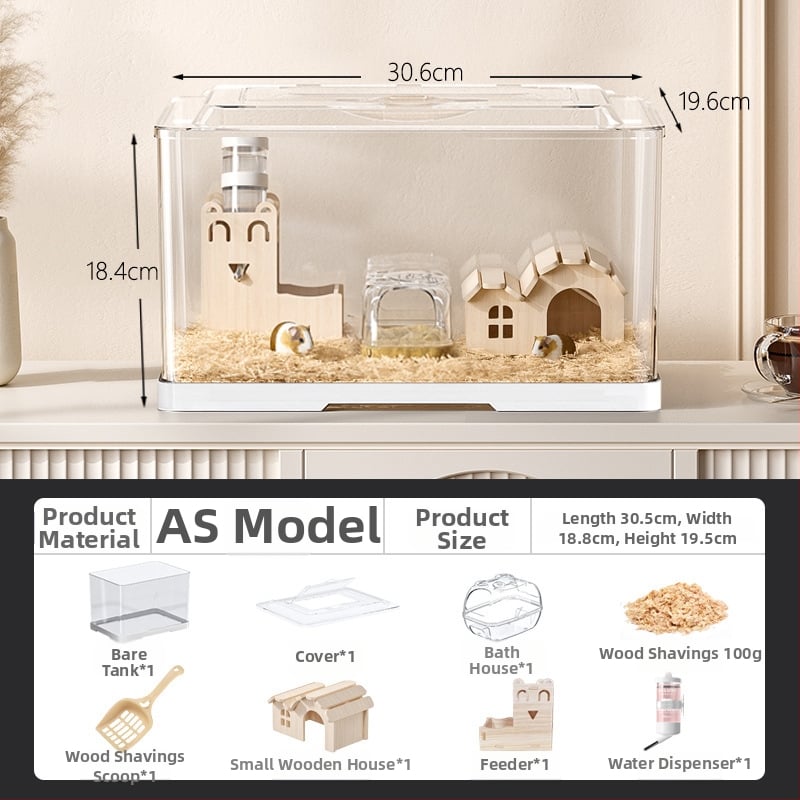 Κλουβί χαμστερ — ορθογώνιο πλαστικό κλουβί, εξαερίζεται, φορητό, εύκολο στον καθαρισμό.