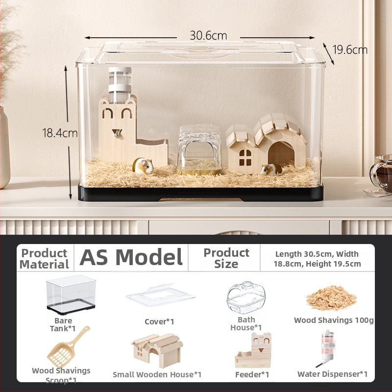 Κλουβί χαμστερ — ορθογώνιο πλαστικό κλουβί, εξαερίζεται, φορητό, εύκολο στον καθαρισμό.