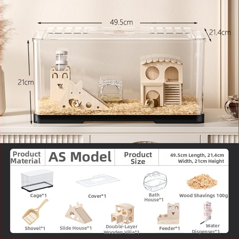 Κλουβί χαμστερ — ορθογώνιο πλαστικό κλουβί, εξαερίζεται, φορητό, εύκολο στον καθαρισμό.