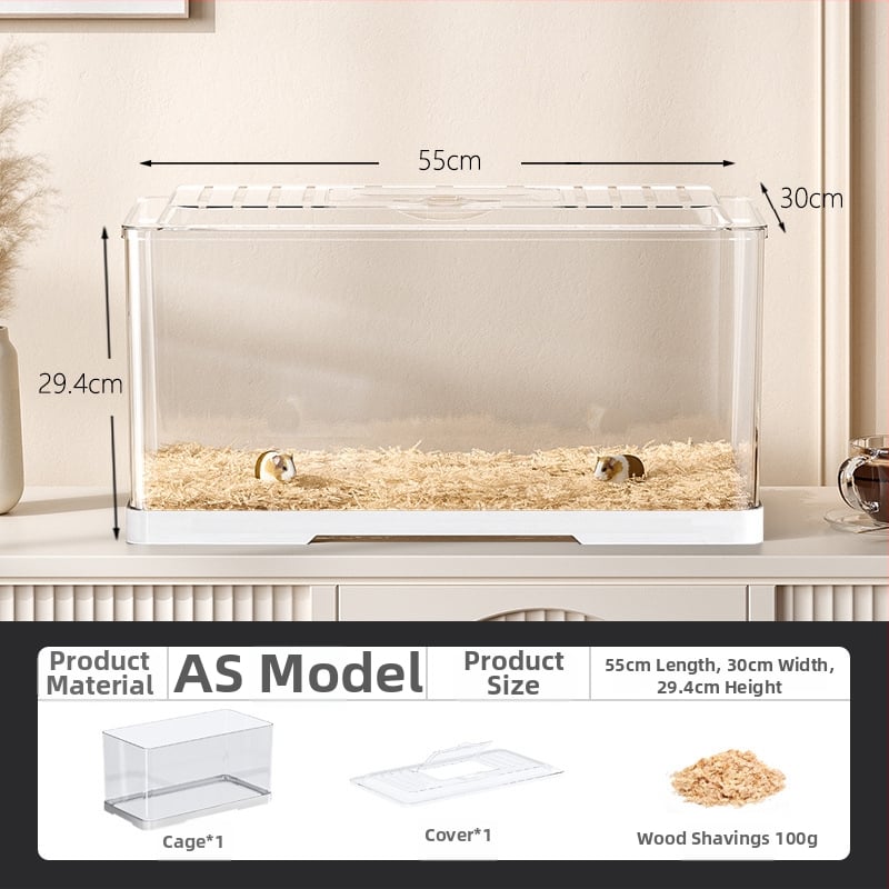 Κλουβί χαμστερ — ορθογώνιο πλαστικό κλουβί, εξαερίζεται, φορητό, εύκολο στον καθαρισμό.