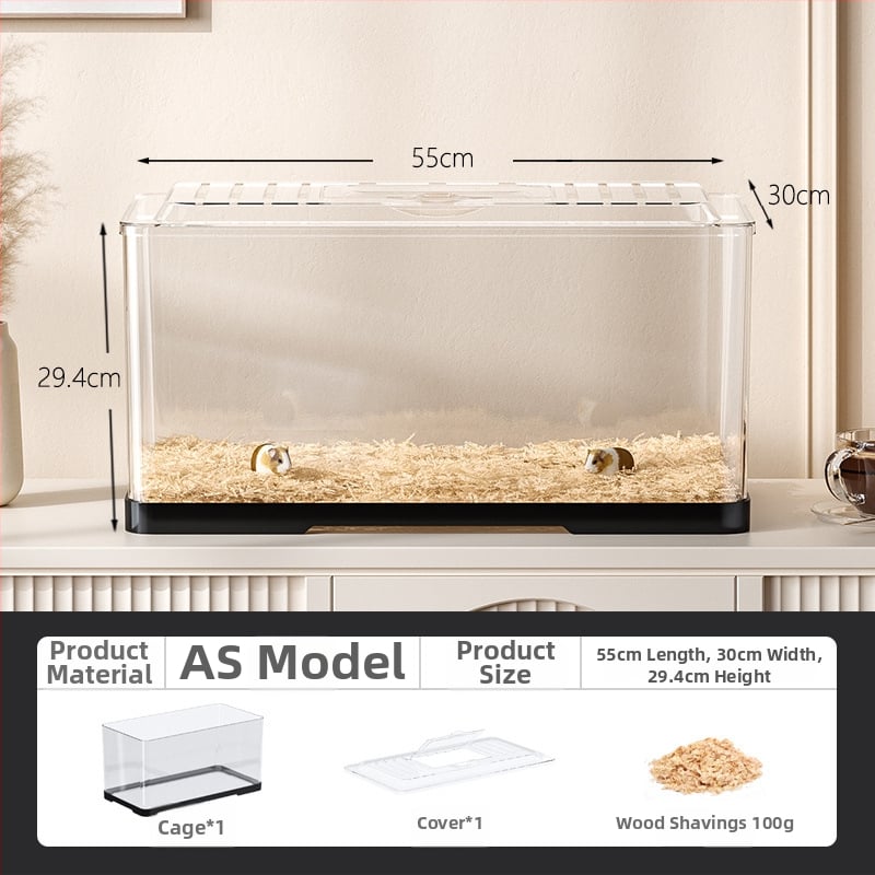 Κλουβί χαμστερ — ορθογώνιο πλαστικό κλουβί, εξαερίζεται, φορητό, εύκολο στον καθαρισμό.