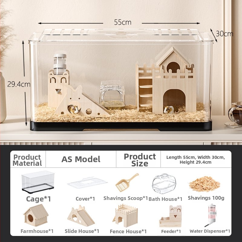 Κλουβί χαμστερ — ορθογώνιο πλαστικό κλουβί, εξαερίζεται, φορητό, εύκολο στον καθαρισμό.