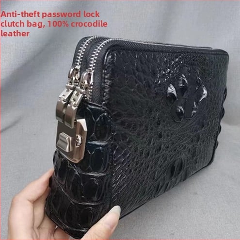 Muška klutch torba od kože krokodila, model 6678, dvostruki zip s kombinacijskim zaključavanjem, podstava od prave kože, gradski stil