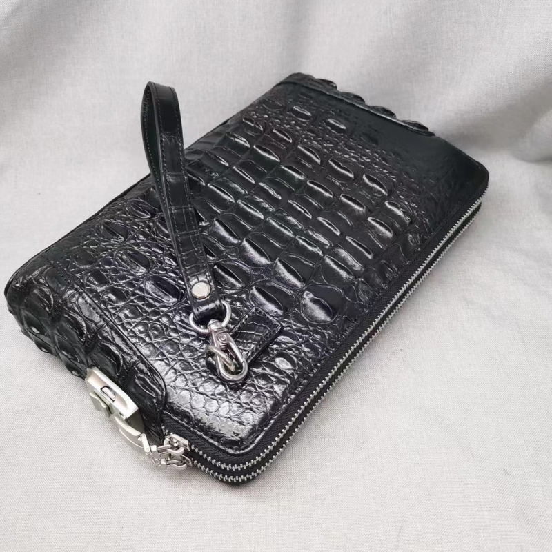 Muška klutch torba od kože krokodila, model 6678, dvostruki zip s kombinacijskim zaključavanjem, podstava od prave kože, gradski stil