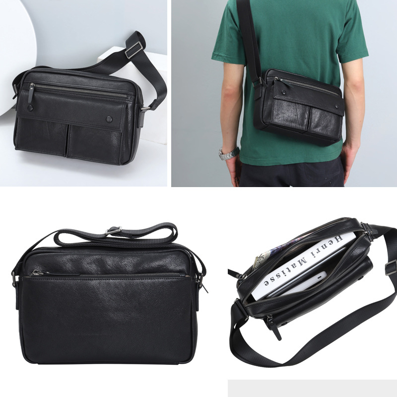 Muška kožna crossbody torba, prirodna koža s biljnim tanovanjem, poslovni stil, otporna na habanje, kapacitet za 8-inčni prijenosnik
