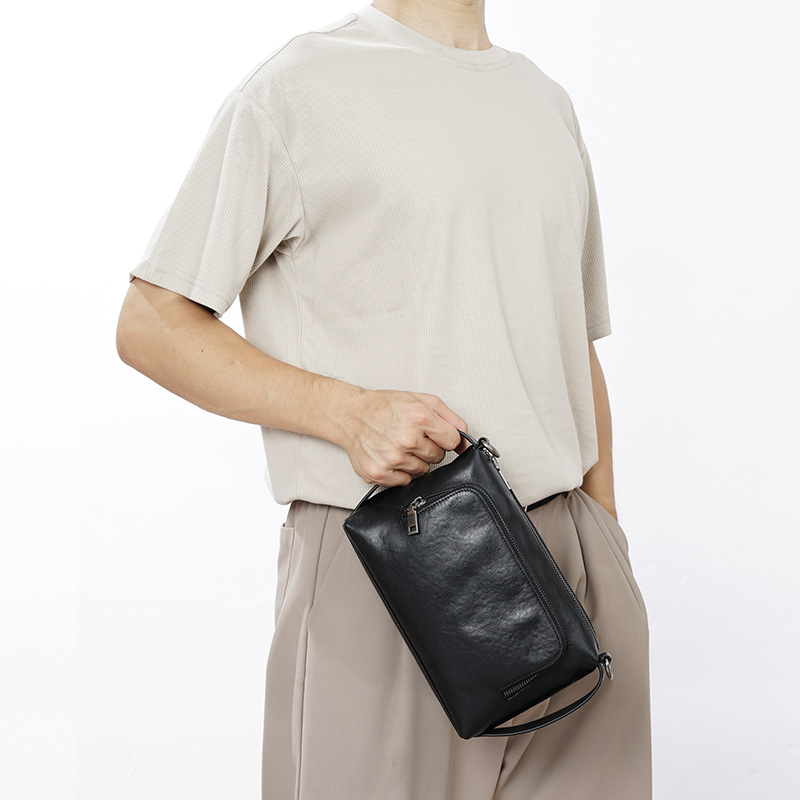 PARSONKER Muška crossbody torba - ulični stil, prava koža, prvi sloj goveđe kože, otporna na habanje, proširivi kapacitet
