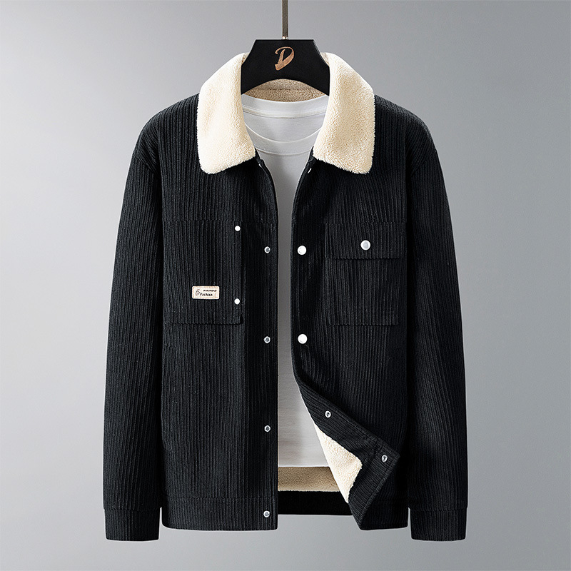 Corduroy τζάκετ για άνδρες, με κουκούλα, επενδεδυμένο με φλίς, ρετρό πέτο, εξωτερικό ύφασμα μαλλί, επένδυση πολυεστέρα