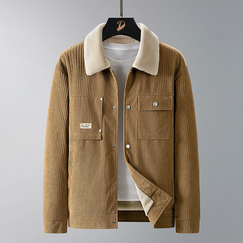 Corduroy τζάκετ για άνδρες, με κουκούλα, επενδεδυμένο με φλίς, ρετρό πέτο, εξωτερικό ύφασμα μαλλί, επένδυση πολυεστέρα