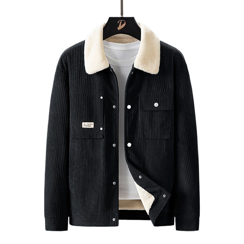 Corduroy τζάκετ για άνδρες, με κουκούλα, επενδεδυμένο με φλίς, ρετρό πέτο, εξωτερικό ύφασμα μαλλί, επένδυση πολυεστέρα