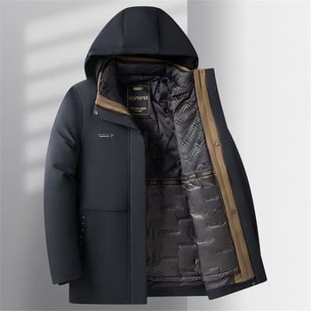 Ανδρικό μπουφάν με πούπουλα, κουκούλα, παχύ, αποσπώμενο εσωτερικό επενδυτικό, 100% λευκό πάπια πούπουλο, μακρύ στυλ