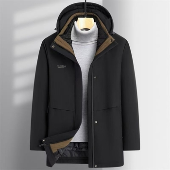 Ανδρικό μπουφάν με πούπουλα, κουκούλα, παχύ, αποσπώμενο εσωτερικό επενδυτικό, 100% λευκό πάπια πούπουλο, μακρύ στυλ