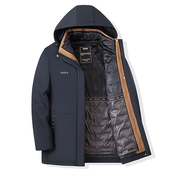 Ανδρικό μπουφάν με πούπουλα, κουκούλα, παχύ, αποσπώμενο εσωτερικό επενδυτικό, 100% λευκό πάπια πούπουλο, μακρύ στυλ