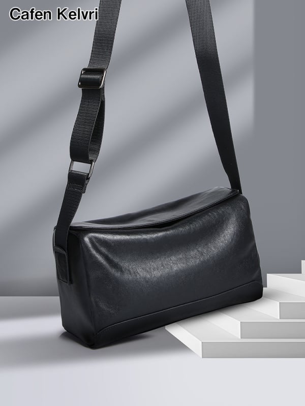Muška crossbody torbica – ulični stil, prava koža (gornji sloj bikove kože), prozračna, jesen 2024