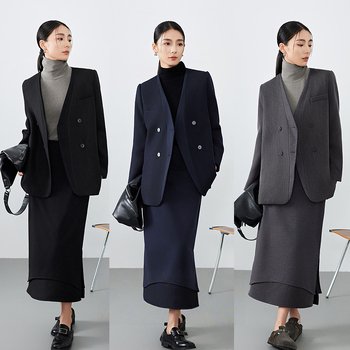 Женско сако с V-образно деколте, дълги ръкави, еднобортно закопчаване, полиестер — есен 2025