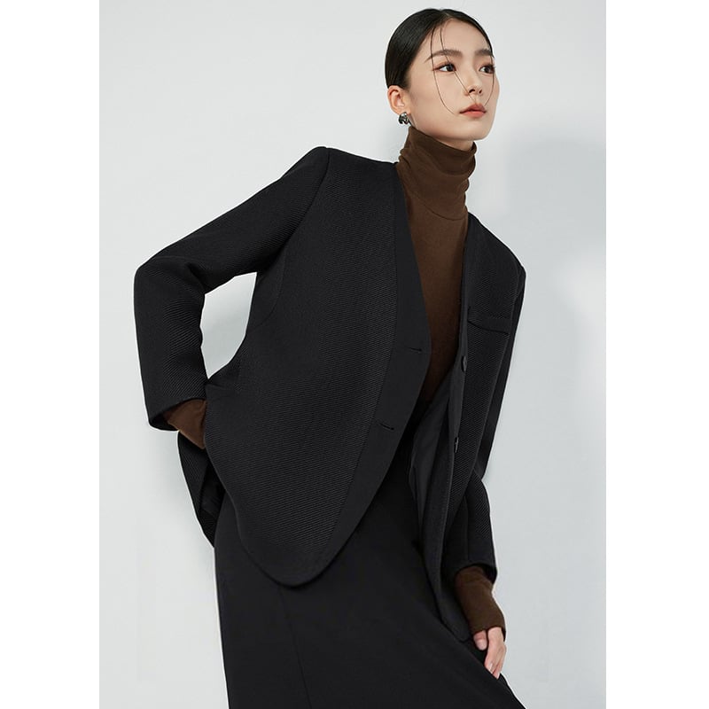 Женско сако с V-образно деколте, дълги ръкави, еднобортно закопчаване, полиестер — есен 2025