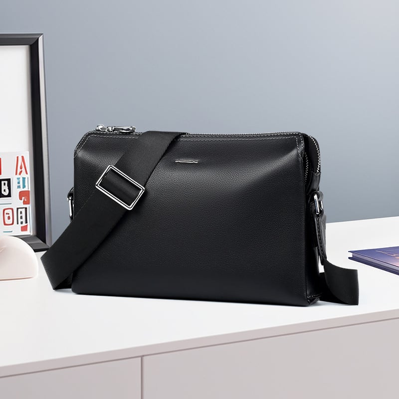 Muška crossbody torba, prirodna koža, gradski minimalistički stil, jednobojna, podstava od poliestera