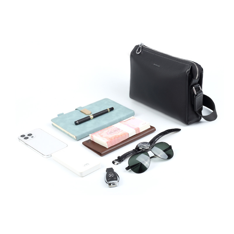 Muška crossbody torba, prirodna koža, gradski minimalistički stil, jednobojna, podstava od poliestera