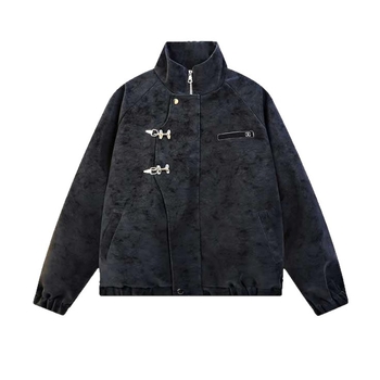 Δερμάτινο μπουφάν PU με τεχνική tie-dye, βιντάζ στυλ, στάσιμος γιακά, φερμουάρ, πλευρικές τσέπες, άνετη γραμμή, φθινόπωρο 2025