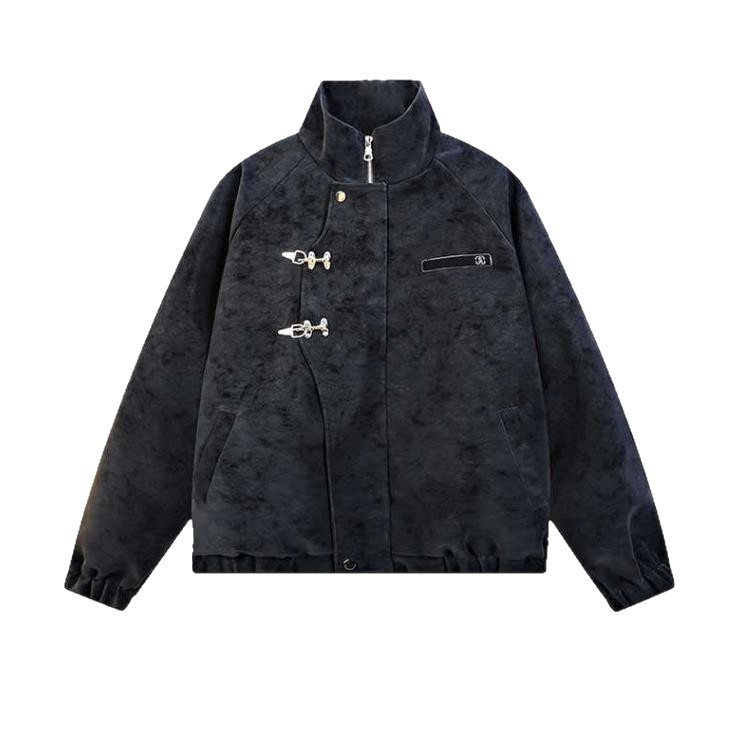 Δερμάτινο μπουφάν PU με τεχνική tie-dye, βιντάζ στυλ, στάσιμος γιακά, φερμουάρ, πλευρικές τσέπες, άνετη γραμμή, φθινόπωρο 2025