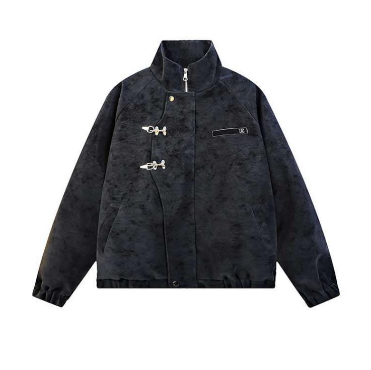 Δερμάτινο μπουφάν PU με τεχνική tie-dye, βιντάζ στυλ, στάσιμος γιακά, φερμουάρ, πλευρικές τσέπες, άνετη γραμμή, φθινόπωρο 2025