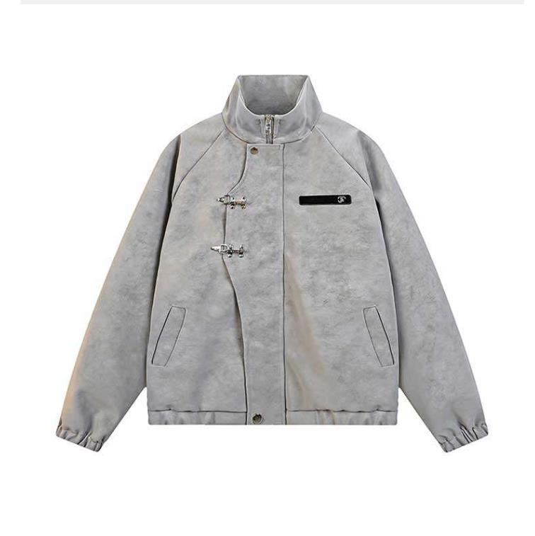 Δερμάτινο μπουφάν PU με τεχνική tie-dye, βιντάζ στυλ, στάσιμος γιακά, φερμουάρ, πλευρικές τσέπες, άνετη γραμμή, φθινόπωρο 2025