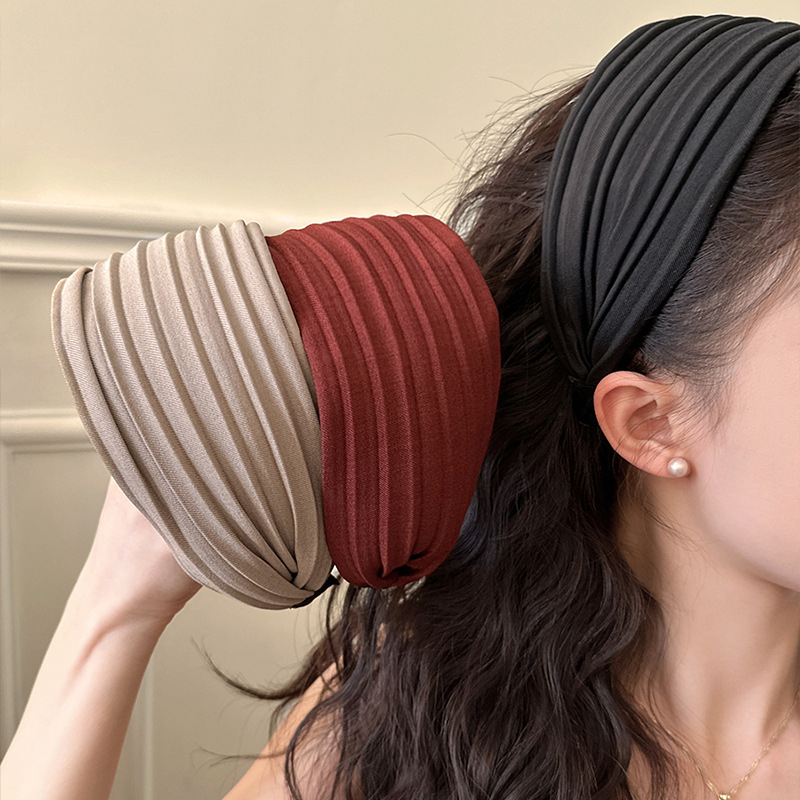 Clip pentru păr și bentiță în stil coreean, cu pliuri simple și margine lată (Material: pânză; Fabricat manual; Pentru femei)