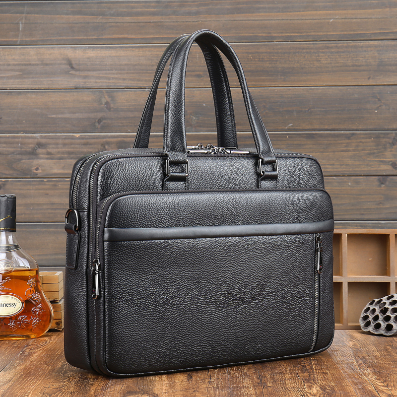 Geantă de afaceri din piele naturală pentru laptop – capacitate mare, stil urban, căptușeală poliester, impermeabilă, rezistentă la uzură
