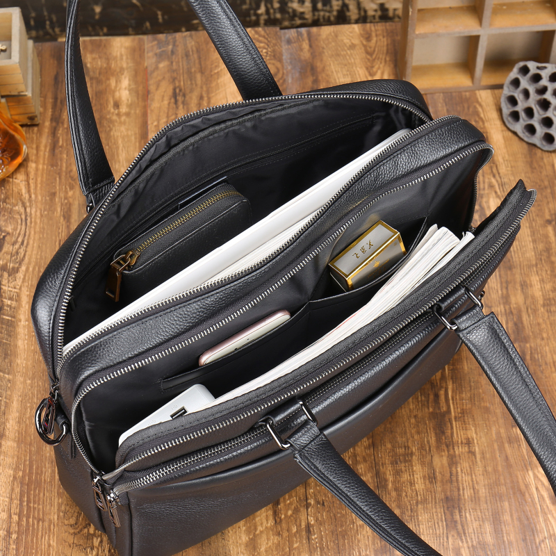 Geantă de afaceri din piele naturală pentru laptop – capacitate mare, stil urban, căptușeală poliester, impermeabilă, rezistentă la uzură