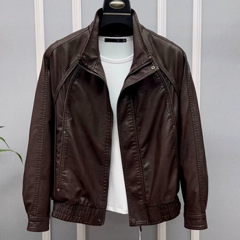 Ανδρικό δερμάτινο μπουφάν από γνήσιο δέρμα προβάτου, στάσιμος γιακά, φερμουάρ, βαμβακερή επένδυση, Άνοιξη 2025