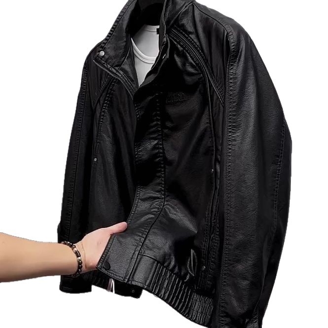 Ανδρικό δερμάτινο μπουφάν από γνήσιο δέρμα προβάτου, στάσιμος γιακά, φερμουάρ, βαμβακερή επένδυση, Άνοιξη 2025