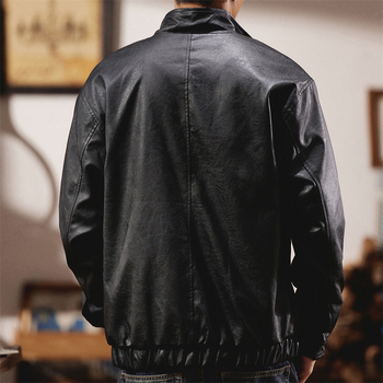 Ανδρικό PU δερμάτινο μπουφάν τύπου πιλότου — χαλαρή γραμμή, στάντ γιακά, μεσαίο μήκος, χειμερινή συλλογή 2024