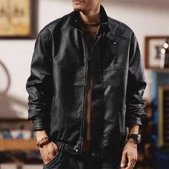Ανδρικό PU δερμάτινο μπουφάν τύπου πιλότου — χαλαρή γραμμή, στάντ γιακά, μεσαίο μήκος, χειμερινή συλλογή 2024