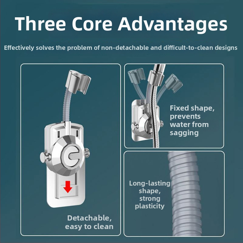 Душ държач без пробиване за баня (ABS материал; база за душ глава; модерен минималистичен стил)