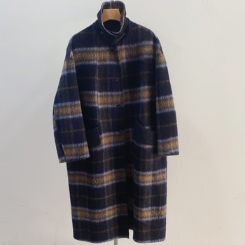 Női gyapjúkabát, visszafordítható, kockás mintázat, vast anyag, hosszú fazon, laza szabás