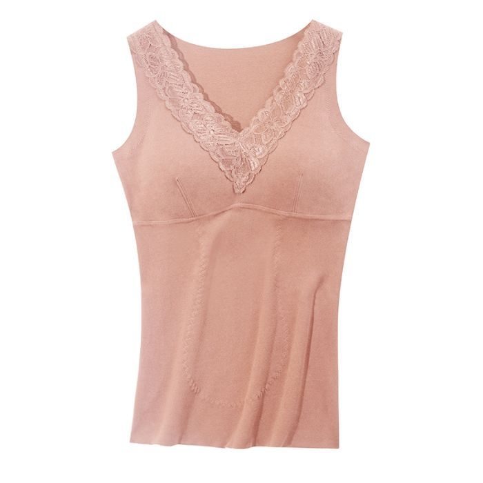 Termalna vest s vlastitim zagrijavanjem, mekani unutarnji dio, V-dekolte s čipkom, flis podstava, dvostruki sloj