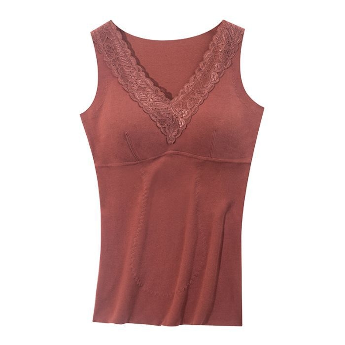 Termalna vest s vlastitim zagrijavanjem, mekani unutarnji dio, V-dekolte s čipkom, flis podstava, dvostruki sloj