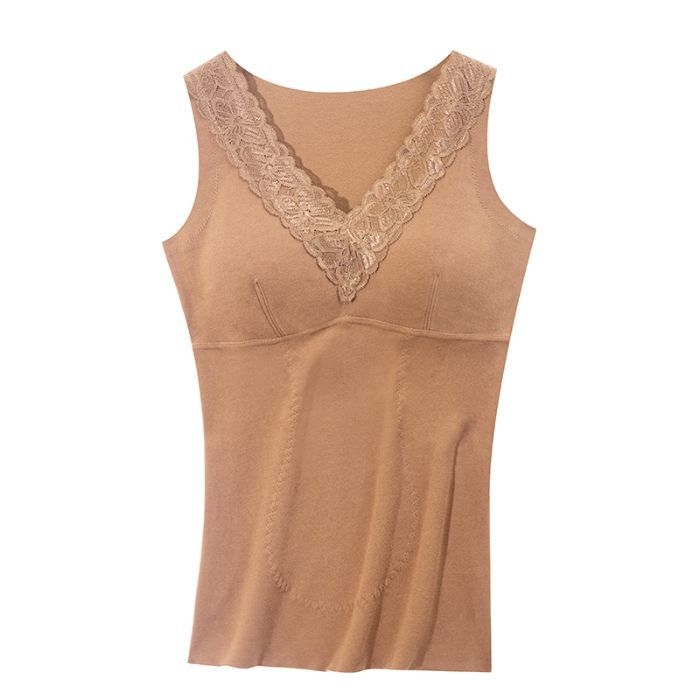 Termalna vest s vlastitim zagrijavanjem, mekani unutarnji dio, V-dekolte s čipkom, flis podstava, dvostruki sloj