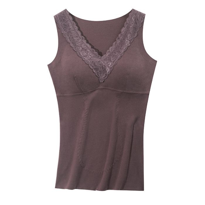 Termalna vest s vlastitim zagrijavanjem, mekani unutarnji dio, V-dekolte s čipkom, flis podstava, dvostruki sloj