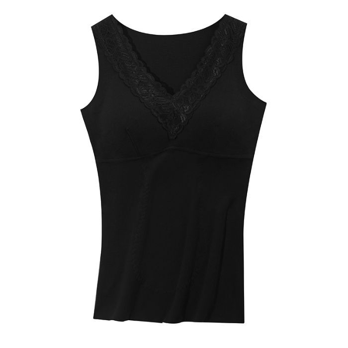 Termalna vest s vlastitim zagrijavanjem, mekani unutarnji dio, V-dekolte s čipkom, flis podstava, dvostruki sloj