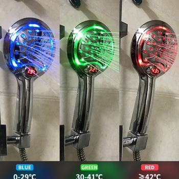 Tuš glava s LED prikazom temperature i kontrolom temperature, ABS-PC materijal, navojna instalacija, CE certifikat, modeli JY-328A/B/C, 0-99°C